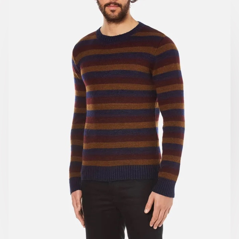 Oliver Spencer Men's Ola Crew Neck Wool Sweater in Caramel Multi, Size Large